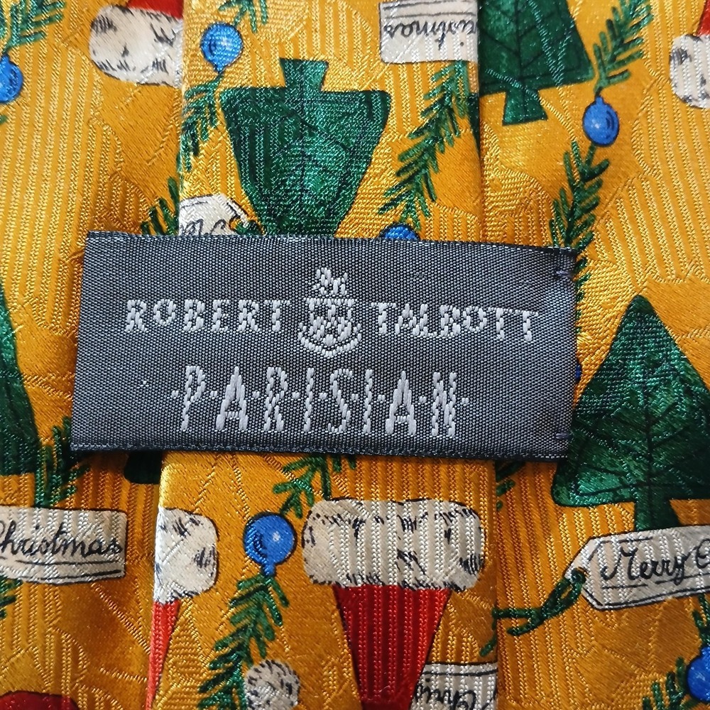 Robert Talbott Parisian Tie Mens Gold Silk Christmas Santa Tree Holiday‎ - Picture 2 of 8